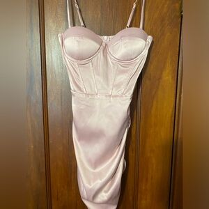SHEIN corset faux leather pink mini dress